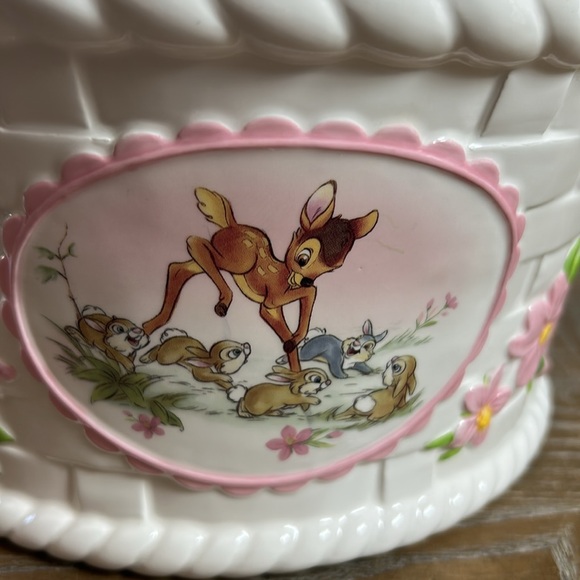 Walt Disney Bambi Thumper Bunny Rabbit Ceramic Weaved Easter Basket Pink Bows - Picture 4 of 10